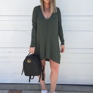 Topshop Green Deep V-Neck Dress
